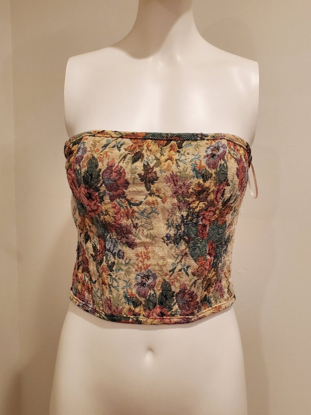 FASHION NOVA Womens Size M Floral Tapestry Corset Top Strapless Lace Up